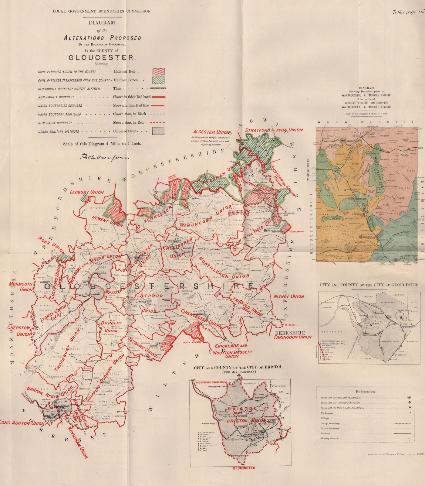 Alterations Proposed in Gloucestershire. JONES. BOUNDARY COMMISSION 1888 map